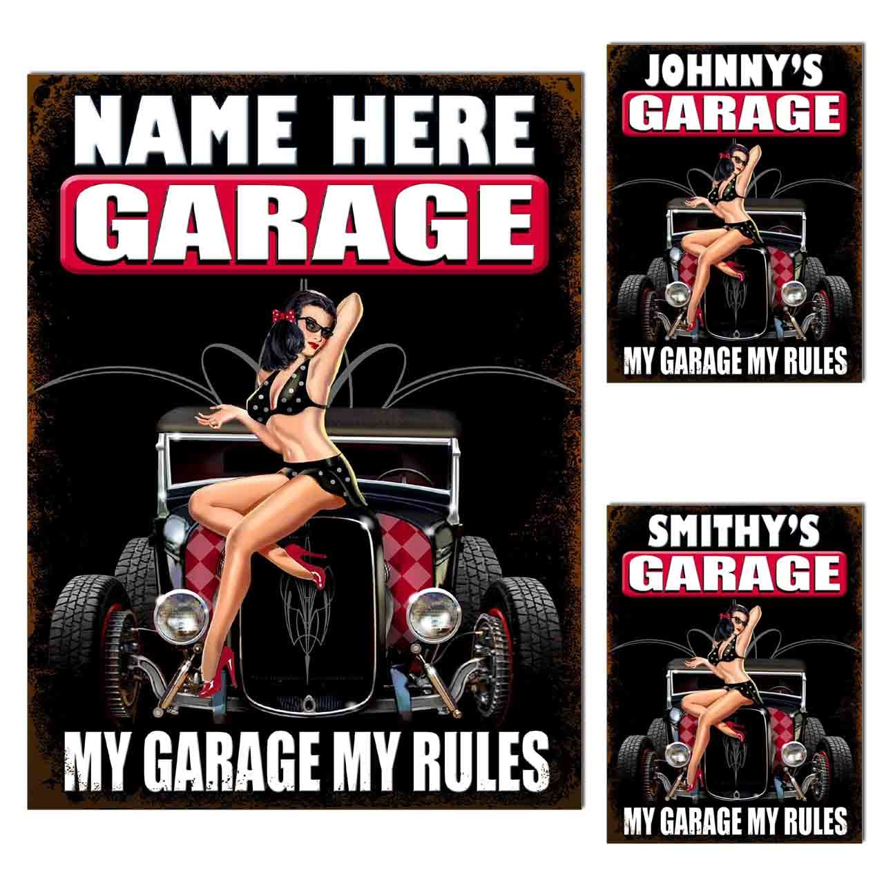 Personalised Garage Metal Tin Sign Plaque Poster Print Gift Dad Mum Man Cave Shed Home Bar Tiki Bar Fathers Day S4 (10x8 inches (Approx) 25cmx20cm, Hot Rod Pin Up)