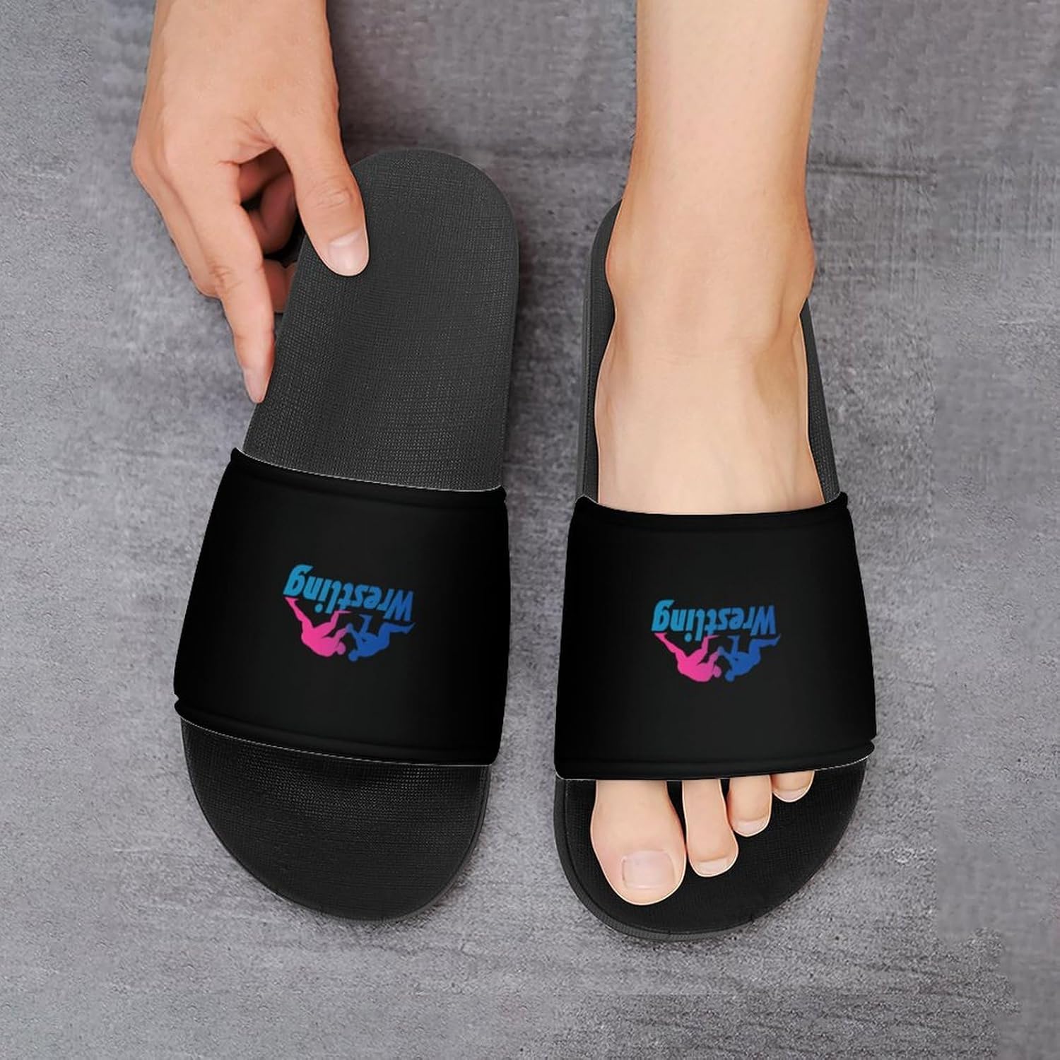 Wrestling House Slippers for Women Men Lightweight Open-toe Slide Shoes for Bathroom Swimming Beach