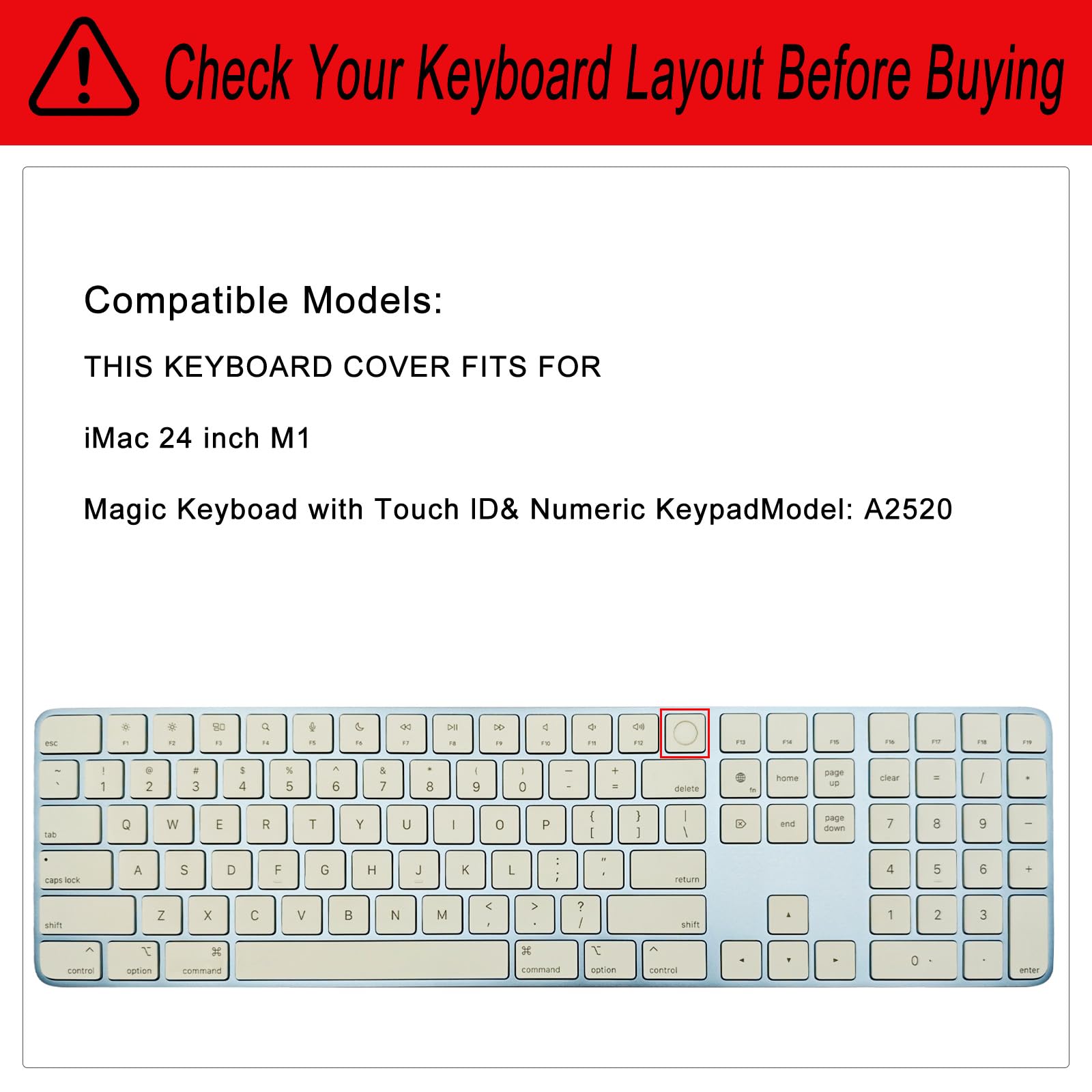 YongMai TPU Keyboard Cover for 2021 New Model A2520 iMac Magic Keyboard with Touch ID with Numeric Keypad, Washable Ultra Thin iMac Magic Keyboard Skins, Magic Keyboard Skin Covers (Clear)