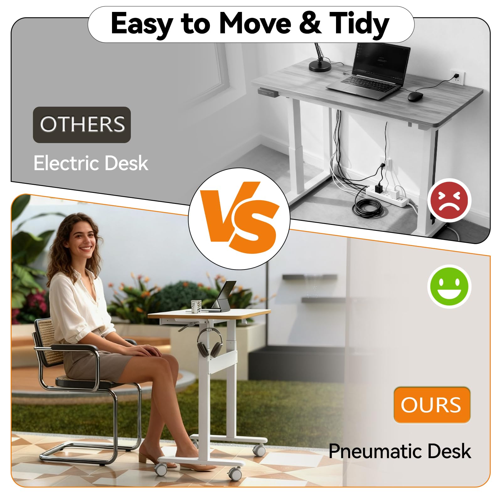 JOY worker Mobile Standing Desk 35In Small Height Adjustable Desk with Drawer Rolling Treadmill Desk Workstation with Wheels — view 6