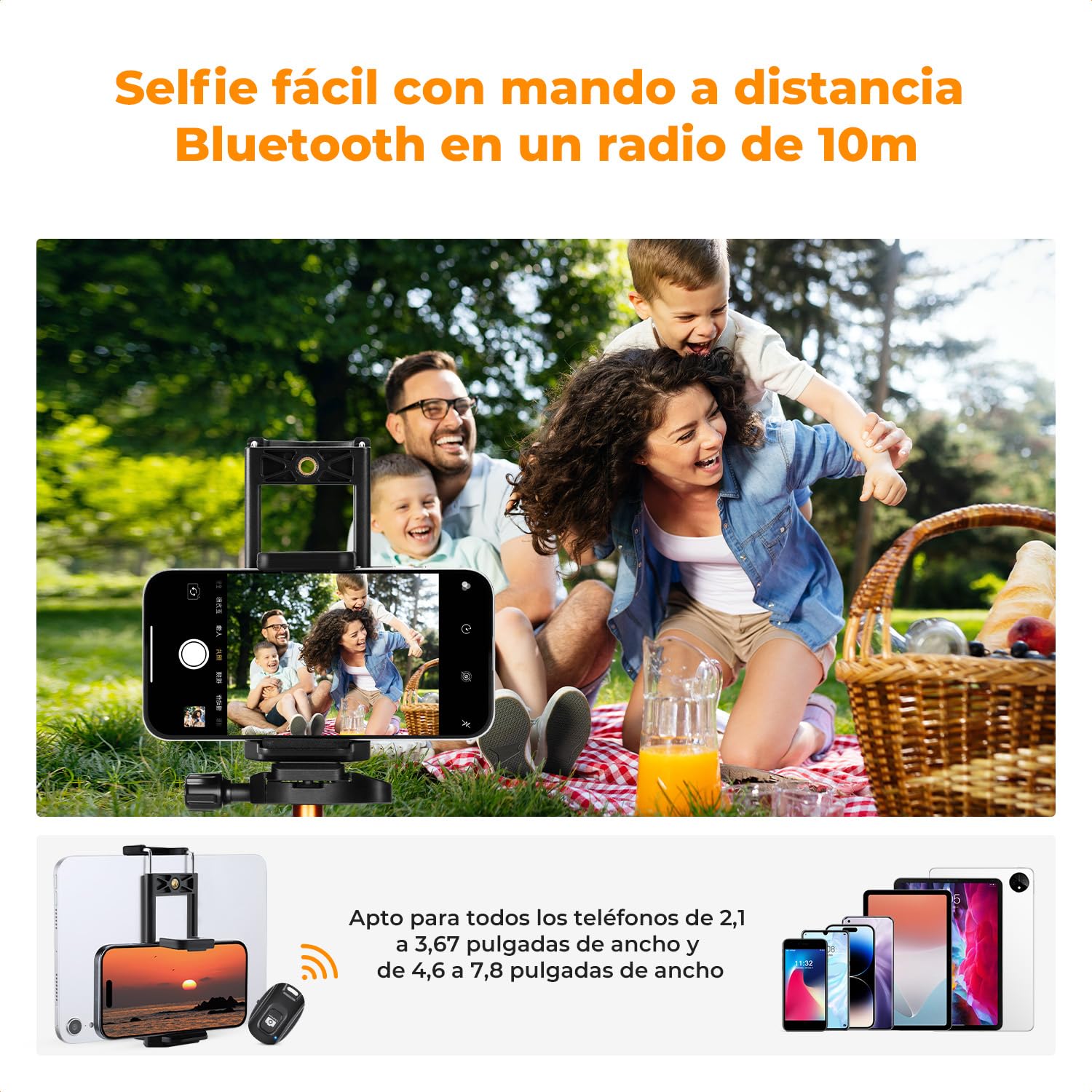 K&F CONCEPT Trípode Ligero Portátil 190cm S255A3+BH-36 Tripode para Movil de Cabeza Esférica para DSLR, Cámara Réflex Digital, Teléfono Móvil, etc., con Clip para Teléfono Móvil
