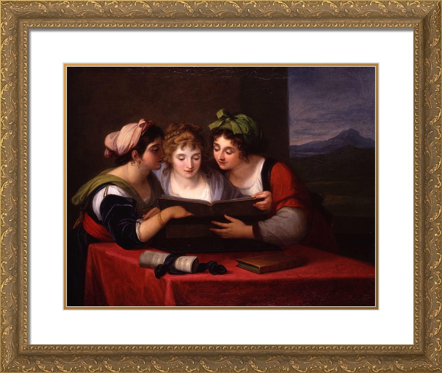 ArtDirect Kauffman, Angelica 24x20 Gold Ornate Framed Art Print with Double Matting Titled: Three Singers