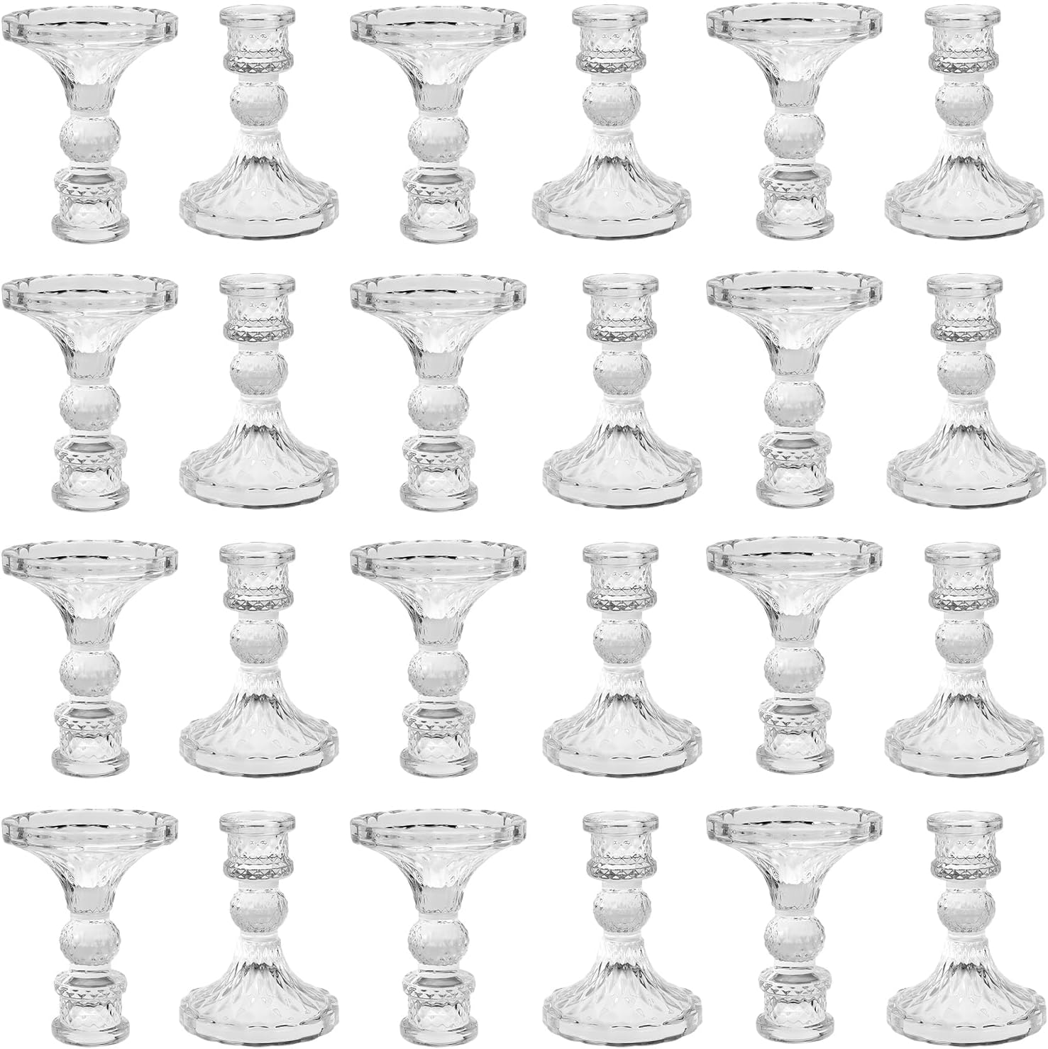 Glass Candle Holders Set, Vintage Decorative Design,Elegant Table Candlesticks Set for Dining Room,Wedding, Spring Party, Romantic Dinner, Festival & Windowsill Decor (24, Clear, XZS)