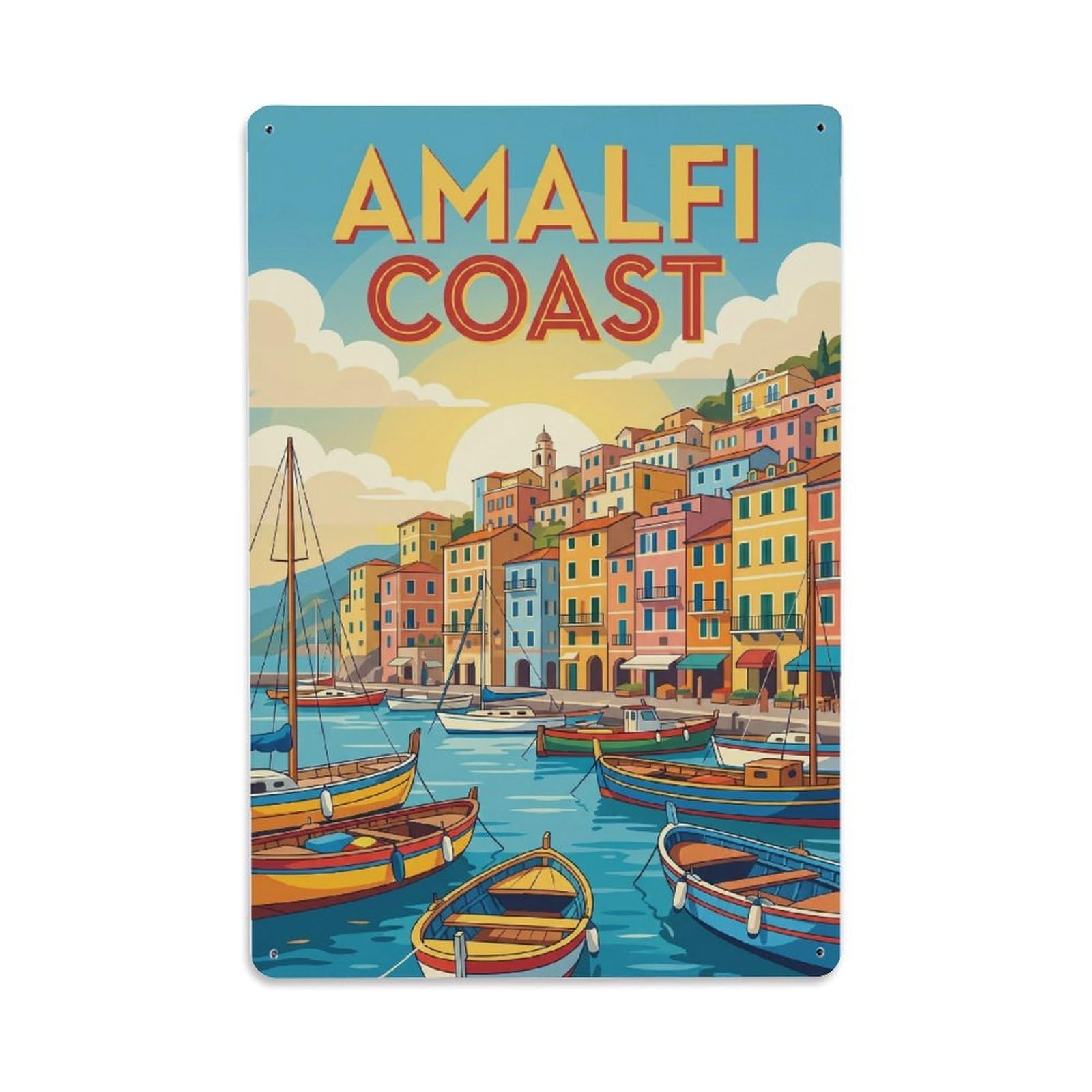Vintage Travel Harbor Italy Colorful Metal Tin Sign Plaque Wall Decor for Cafe, Club Bar, Office, Home Garden Metal Poster 8x12Inch