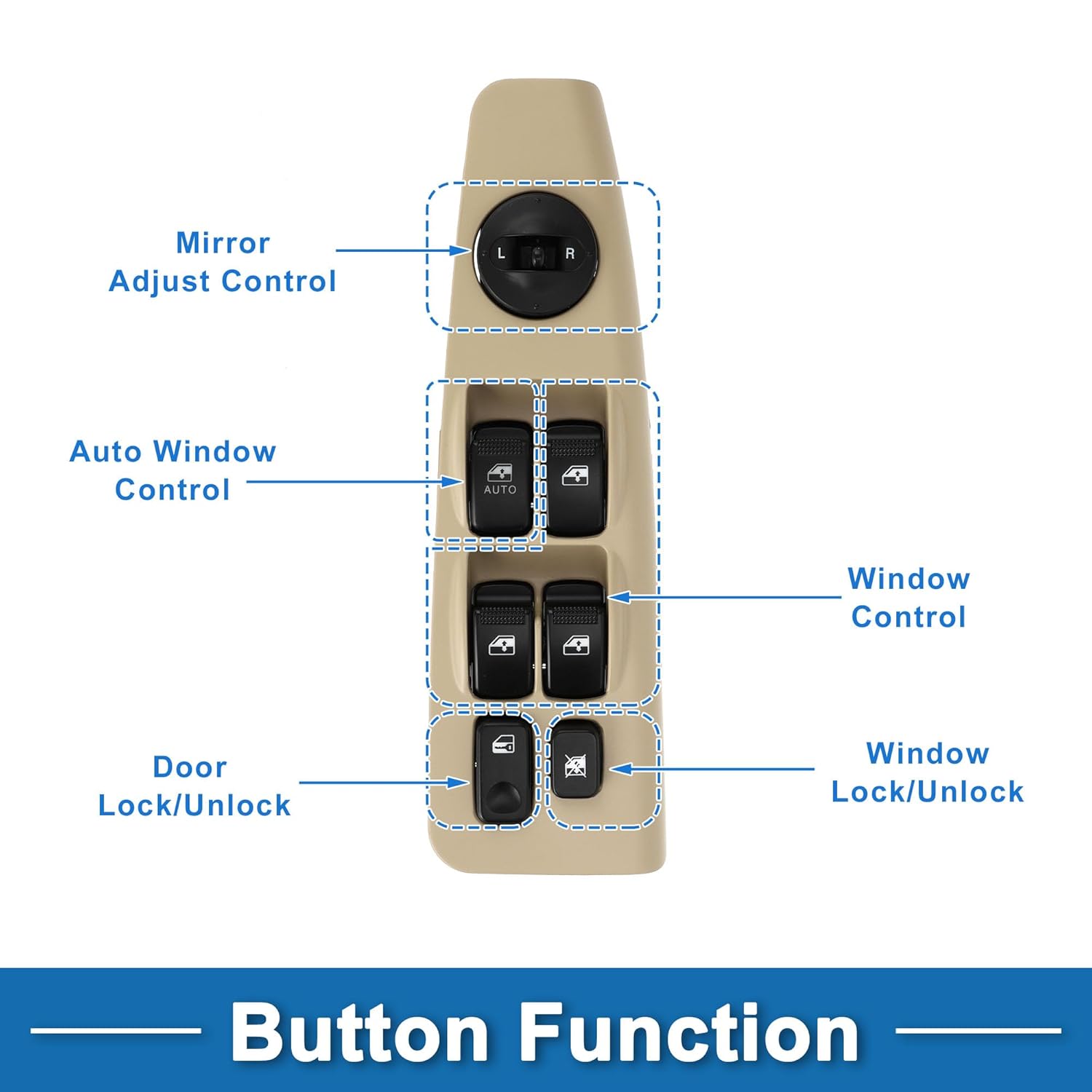 Power Window Switch Front Left Driver Side Window Control Switch for Kia Cerato Spectra 2004-2009 Beige