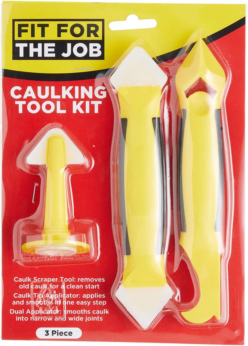 Fit For The Job 3 Piece Caulking Tool Kit for Applying & Smoothing Caulk, Fillers, Silicone Sealant & Tile Grout & Removing Old Material, Ideal For Bathroom, Shower, Kitchen