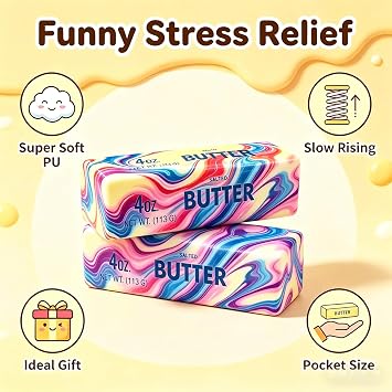 2 Packs Slow Rising Butter Squishy, Squishies Butter Squeeze Toys Pack Sensory Stress Relief Soft & Stretchy Fidget Toy for Party Favors Squishy Butter