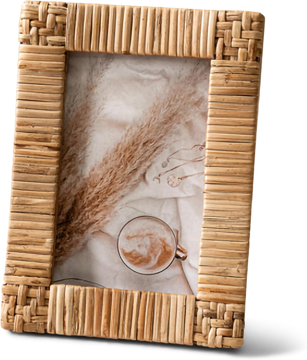 IHI EST. 1986 India Handicrafts Decorative Home Décor Holds 4 x 6 Inch Photo Handwoven Tabletop Picture Frame, Natural Brown, Rattan