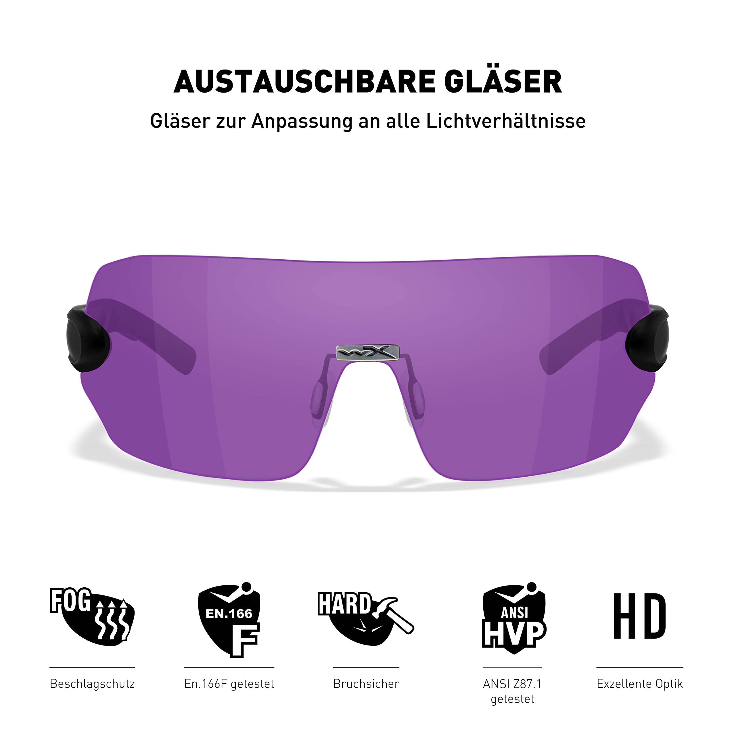 Wiley X │ WX Detection | Sonnenbrille Herren │ Klar, Gelb, Orange, Violett, Kupfer/Matt Schwarz | Schutzbrille │ Taktische Militärische MTB Brille Laufbrille Radfahren | 100% UVA/UVB-Schutz