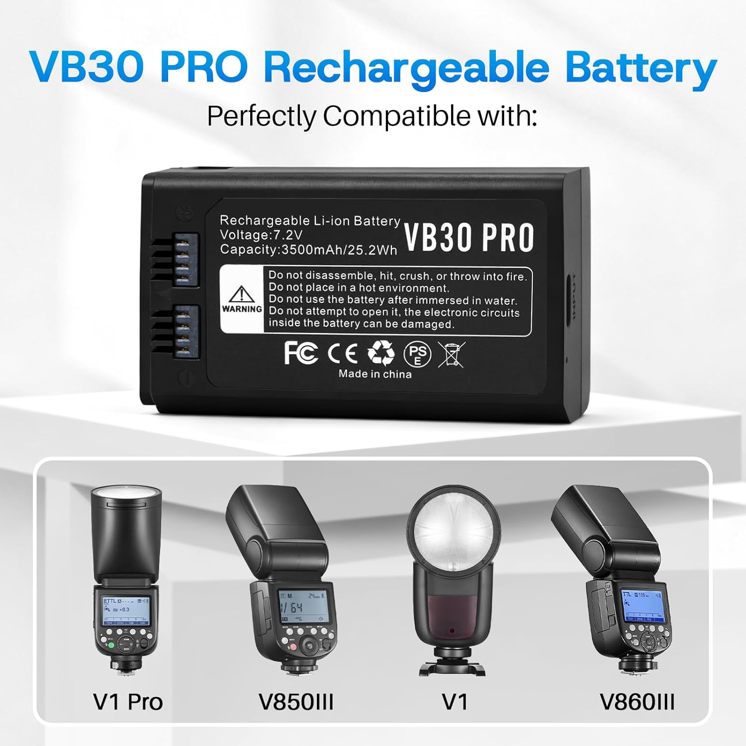 ANTIEE 2-Pack VB30 VB26 VB26A VB26B Rechargeable Lithium Battery for GODOX V1PRO V1 AD100PRO V860III V850III Camera Flash Speedlite with Type-C Cable