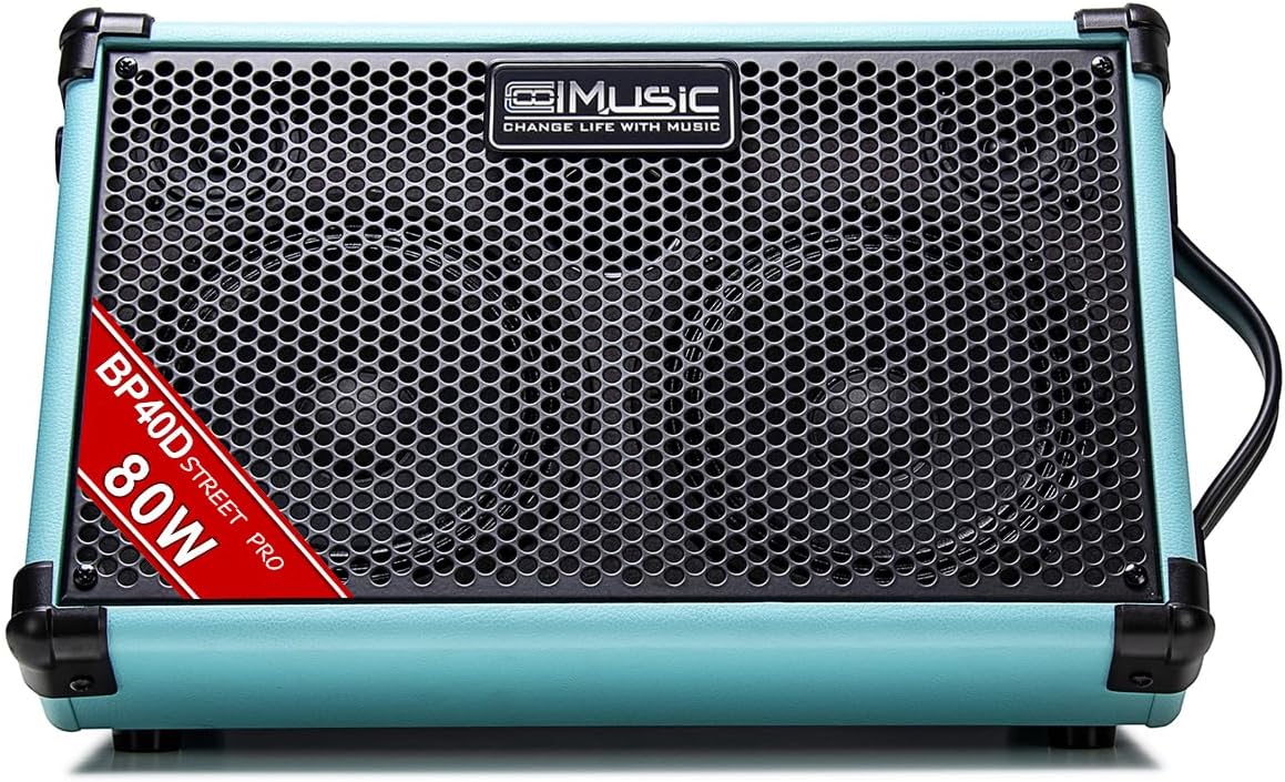 Coolmusic BP40D Powered Acoustic Guitar Amplifier- Portable Bluetooth Speaker 80W W/Battery with Reverb Chorus Delay Effect, 6 Inputs,3 Band EQ, Blue - Image 2