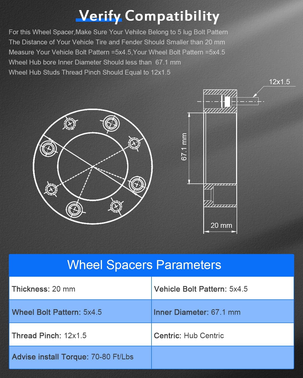 ECCPP 2PCS 20mm Hubcentric Black Wheel Spacers 5x114.3mm 5x4.5 for 2006-2012 for Fusion
