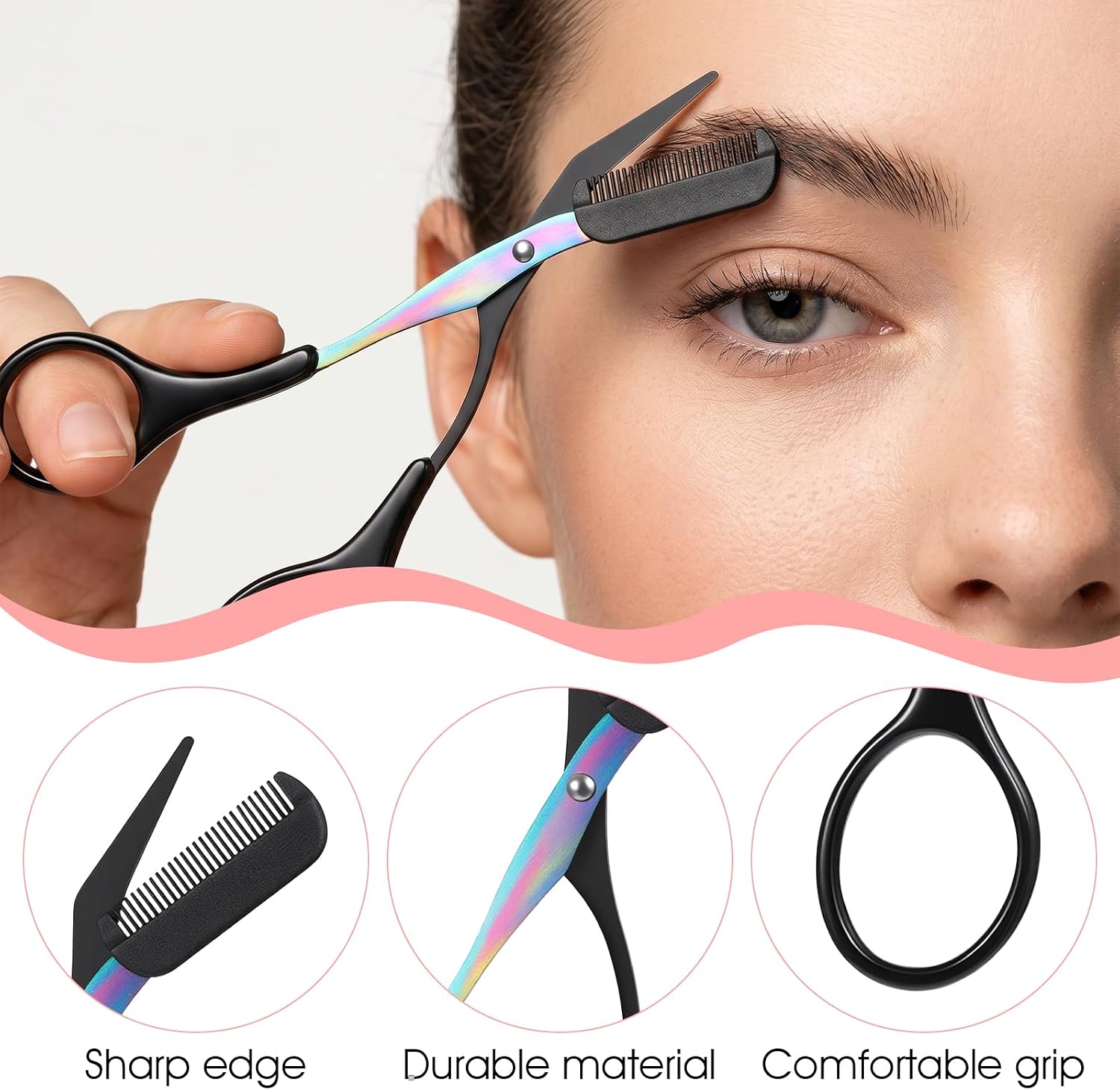 2 in 1 Eyebrow Scissors with Comb, 3 PCS Eye Brow Trimmer Set Portable Eyebrow Trimming Scissor Hair Removal Tweezers Double-Ended Eyebrows Spoolie Brush for Women Men, Black