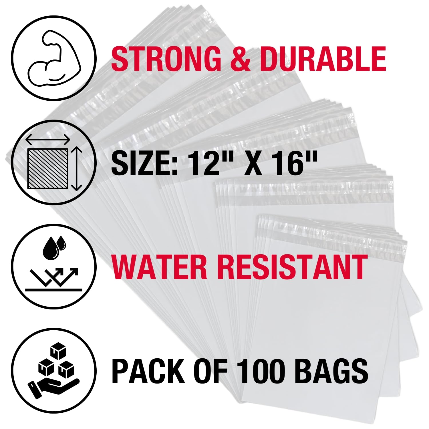 12" x 16" Grey Mailing Bags 100 Pack | Strong Self Seal Postage Bags | 50 Micron Waterproof Poly Mailers for Shipping & Packaging | Parcel Bags | Made in The UK - Image 2