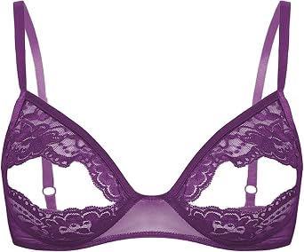 Oyolan Womens Lingerie See-Through Lace Open Nipple Split Bra Top Unlined Hollow Out Bralette Nightwear