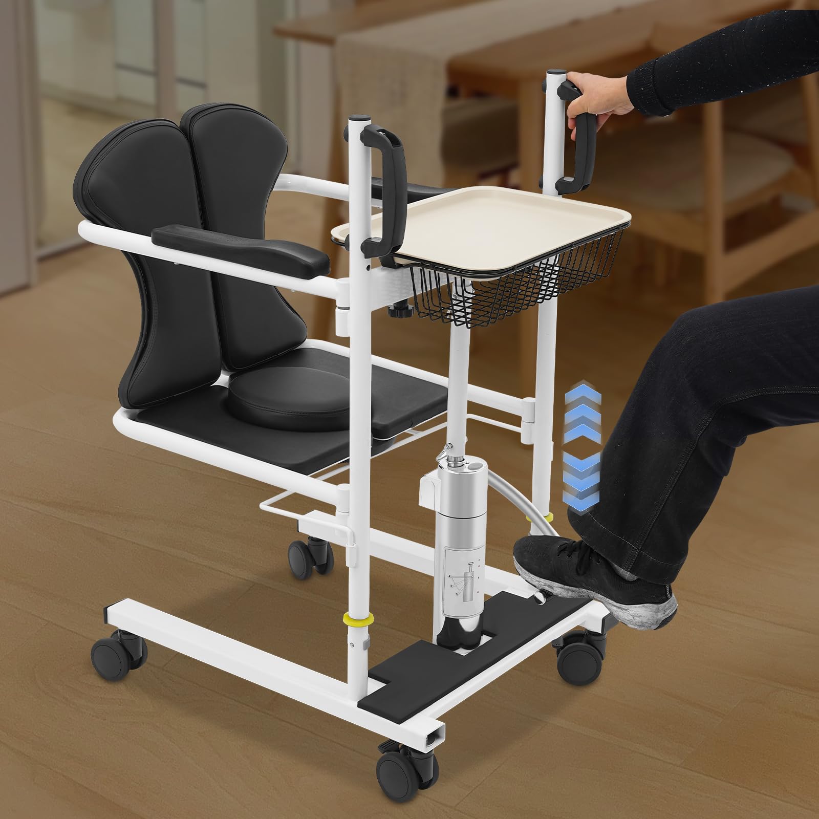OUKANING Sollevatore idraulico per pazienti, sedia da toilette mobile con portata di 150 kg, altezza regolabile 43-63 cm, sedile pieghevole a 180°, per anziani e disabili
