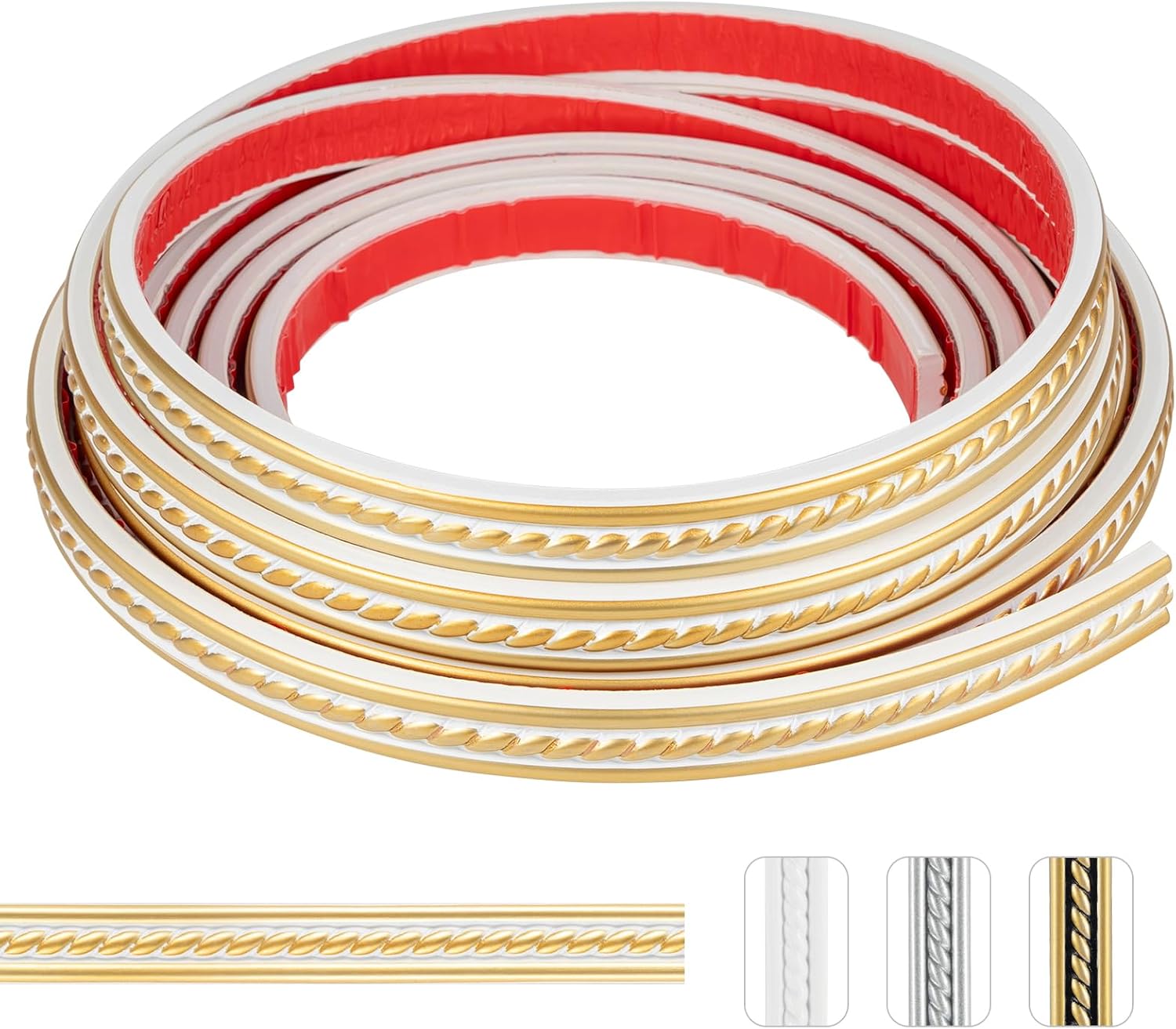 0.8" x16.4FT White Gold Peel and Stick Crown Molding, Self-Adhesive PVC Trim for Mirrors, Cabinets & Home Accents