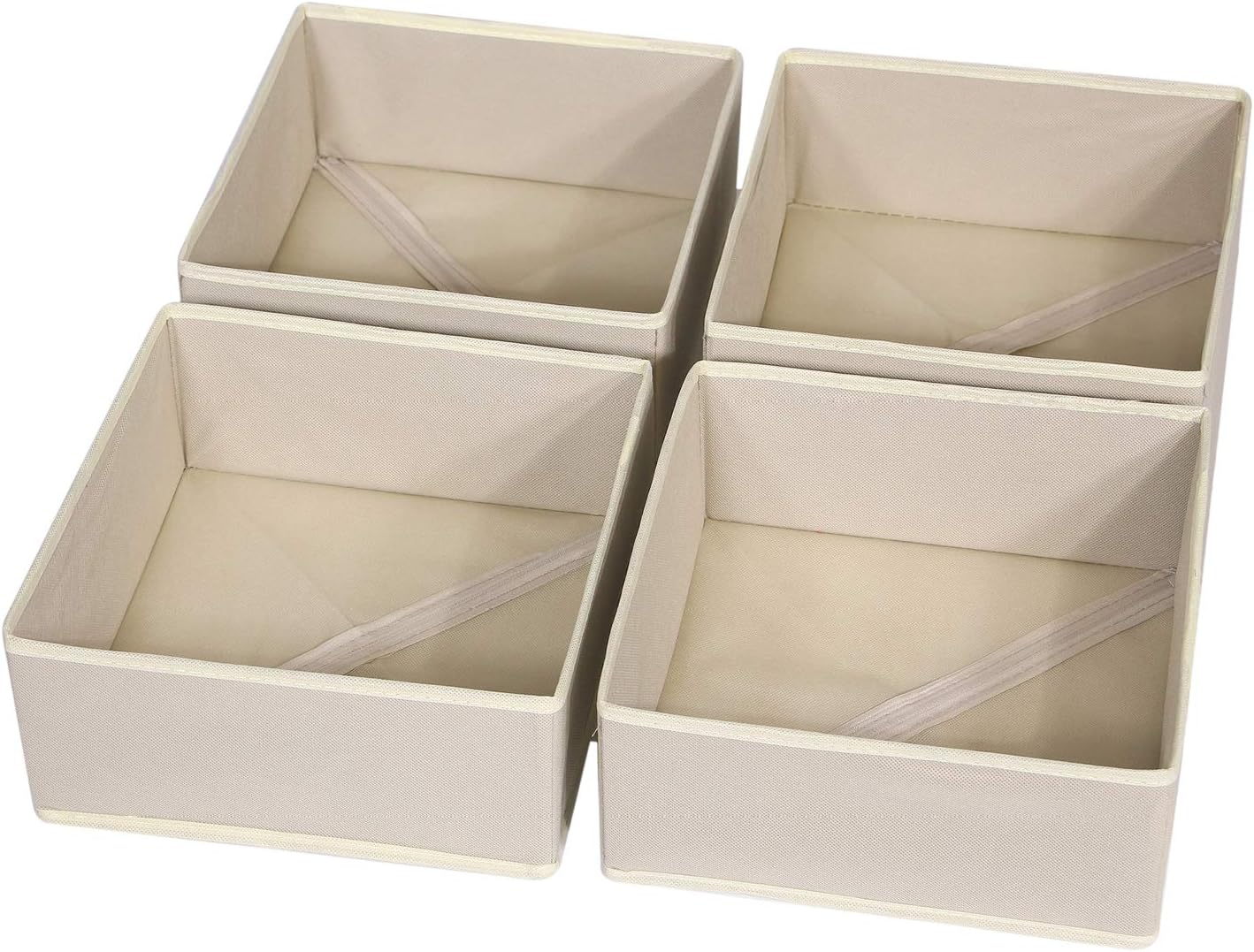 4 Pack Foldable Cloth Storage Box Closet Dresser Drawer Organizer Fabric Baskets Bins Containers Divider for Clothes Underwear Bras Socks Clothing,Beige 400