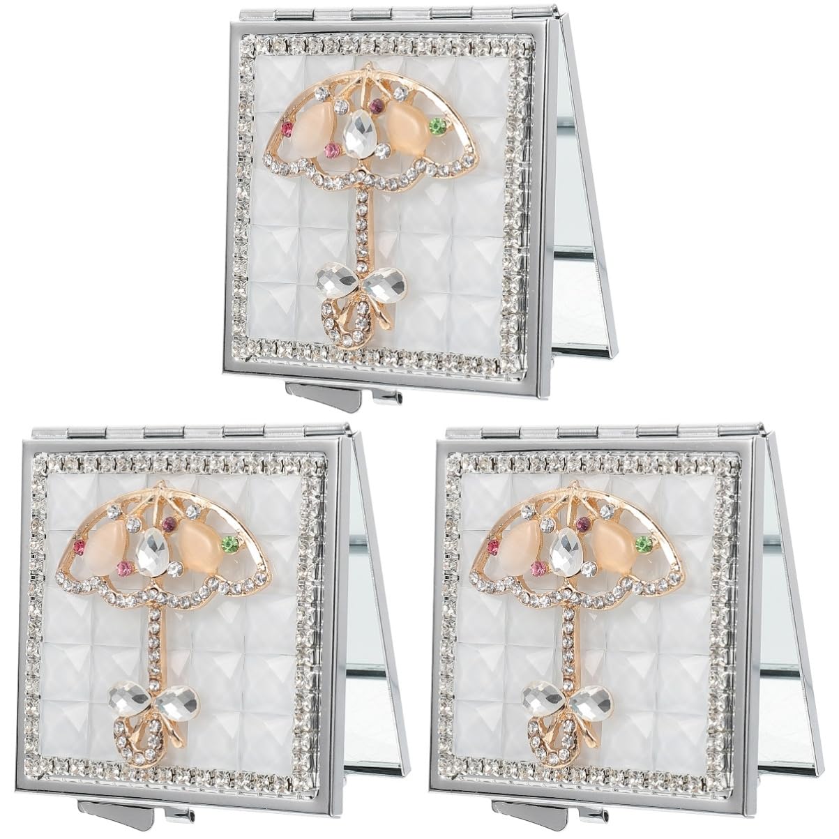 Miroir portatif double face rectangulaire doté d'une poignée ergonomique pour maquillage