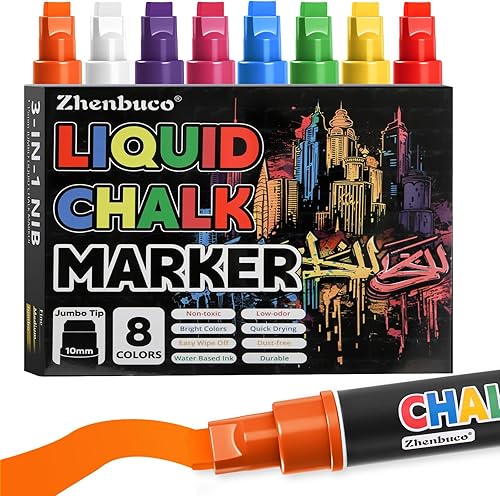 Marcadores de tiza para ventana, 8 colores vibrantes, puntas anchas gruesas 3 en 1 de 0.394 in, bolígrafos de tiza líquida lavables jumbo para