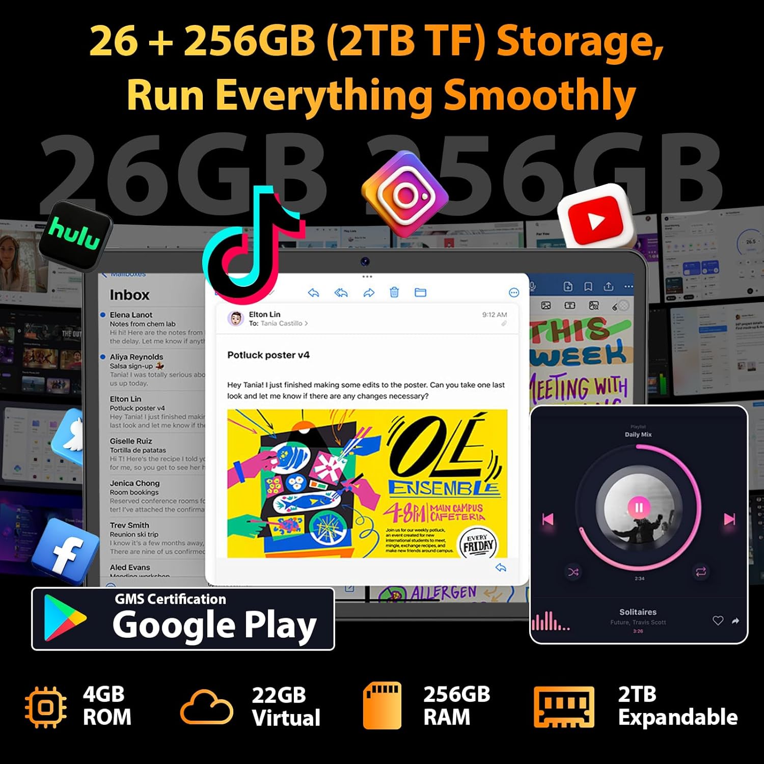 2026 Android Tablet with Keyboard, Upgraded Android 16 tablet with 26GB+256GB+2TB Expand, 10 inch Tablet PC with 8-Core, Gemini AI, WiFi, 8000mAh, GMS,GPS, 2-in-1 Tablet with Case,Mouse,Stylus(Black)