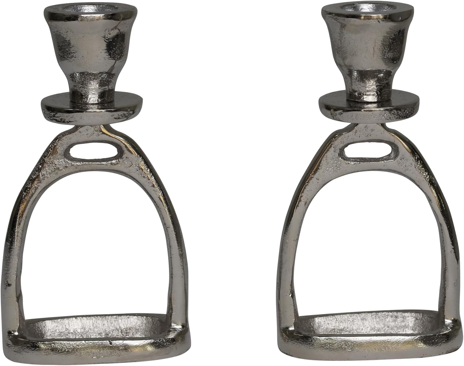 Huntley Equestrian Stirrup Candle Stick Holders, Silver Set of 2