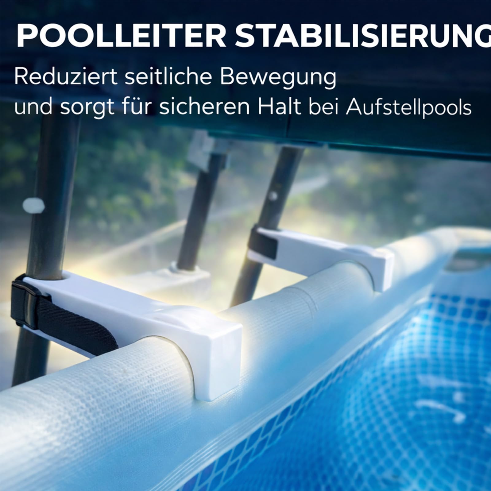 Poolleiter Stabilisator kompatibel mit Intex Poolleiter – Leiter Befestigung mit Gurt für Frame Pool Leiter, Kippschutz & Stabilisierung, rutschfest, UV-beständig, Montage ohne Werkzeug, 2er Set