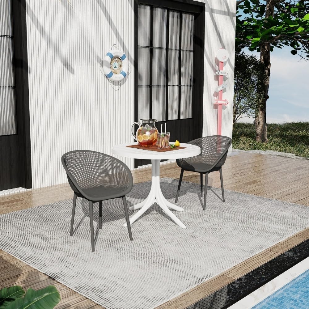 Modern Lounge Chairs and Round Table Set for Indoor Outdoor Use with All-Weather PP Plastic