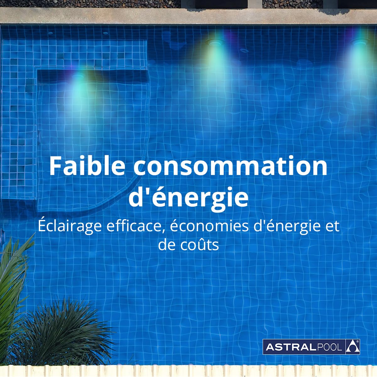 Projecteur de piscine LED RGB sans fil LumiPlus Rapid avec télécommande RC1100-27W (37VA) - 1 100 lm - Pour piscines en béton - Éclairage optimal et économe en énergie - AstralPool