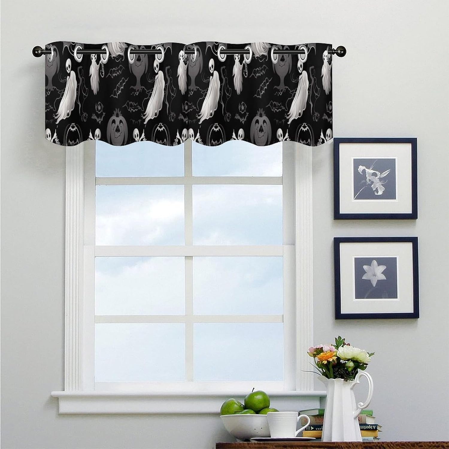 Halloween Goth Valance for Windows, 2 Pack Kitchen Curtains Modern Home Decor, Soft Blackout Window Curtains for Living Room & Bedroom, 18 X 52 Inch