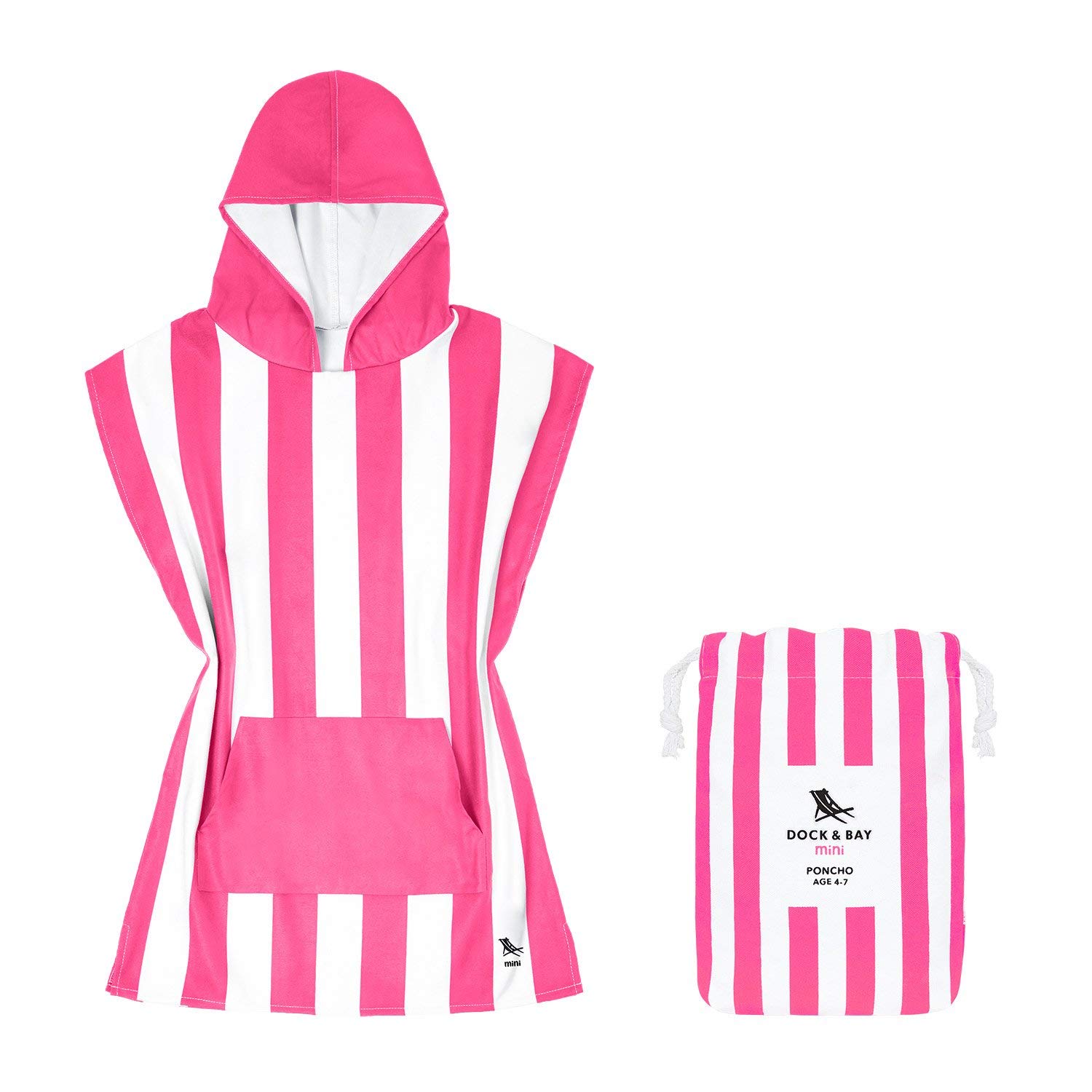 Dock & Bay Poncho with Hood - For Kids - Super Absorbent, Quick Dry - Includes Bag - Cabana - Phi Phi Pink, Small (Age 4-7)