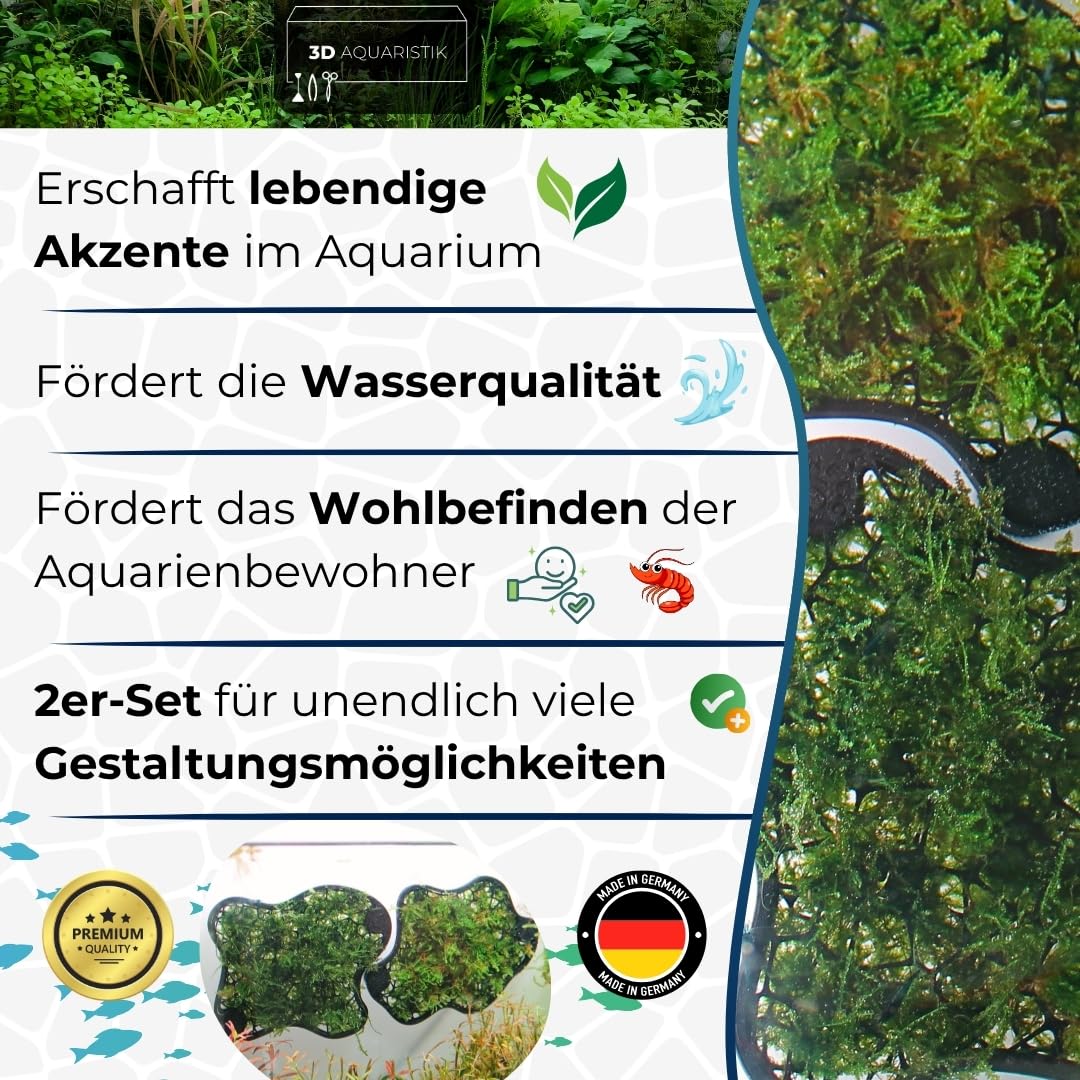 Generisch Mooswand 2er-Set Natural Edition - Aquarium Rückwand-Gitter zum Begrünen – Slim Design mit Saugnapf – für Moos & Aufsitzerpflanzen – Aquarium Pflanzen Zubehör (Saugnapf-Befestigung)