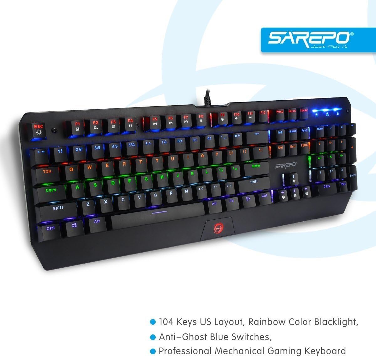 104 Keys Mechanical Gaming Keyboard–MJ47 RGB LED Backlight&blacklit Blue switches Mechanical Keyboard with 26 Anti Ghosting Keys for Mac and Windows 12 Months Quality Warranty