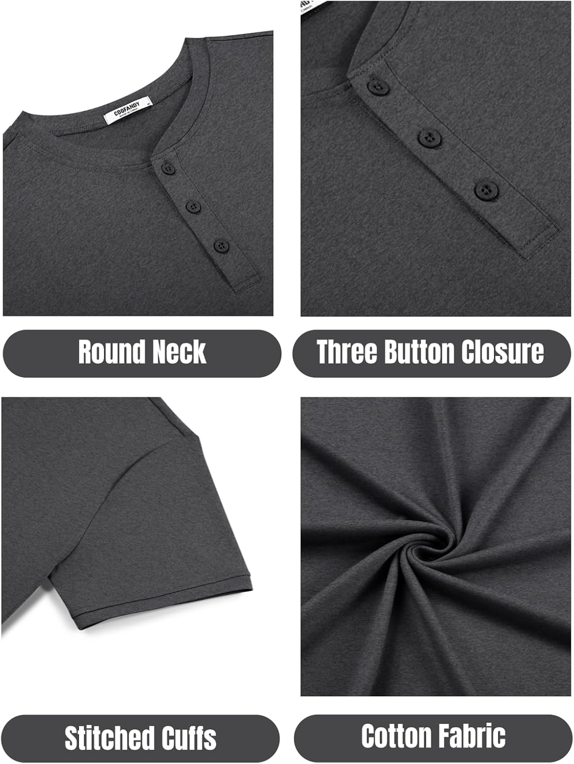 COOFANDY Men's Henley Shirts Cotton Short Sleeve Casual T-Shirt Button Henley Basic Tee Lightweight Summer Top - Image 5