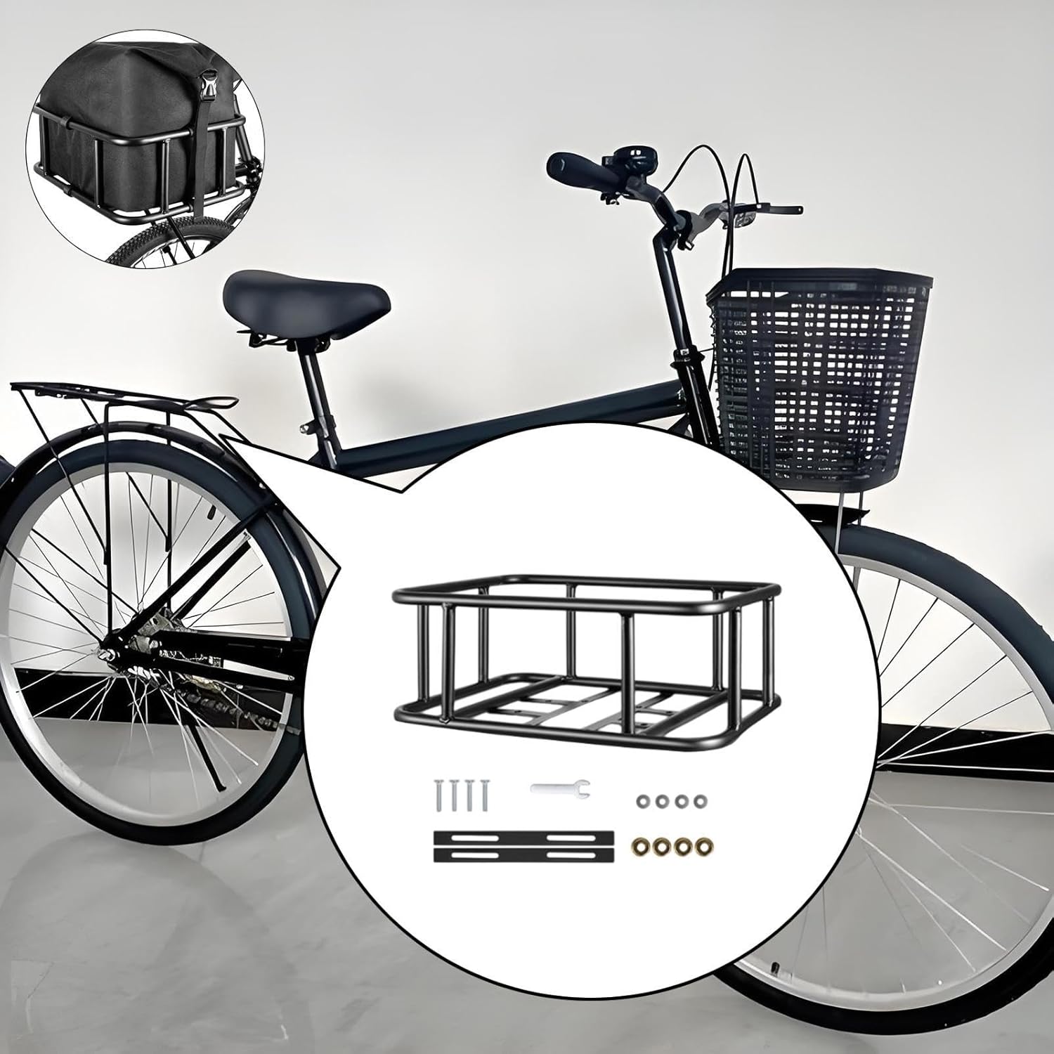 Generic Bike Back Basket Cargo Rack Bikes Pannier Bike Cargo Rack for Outdoor