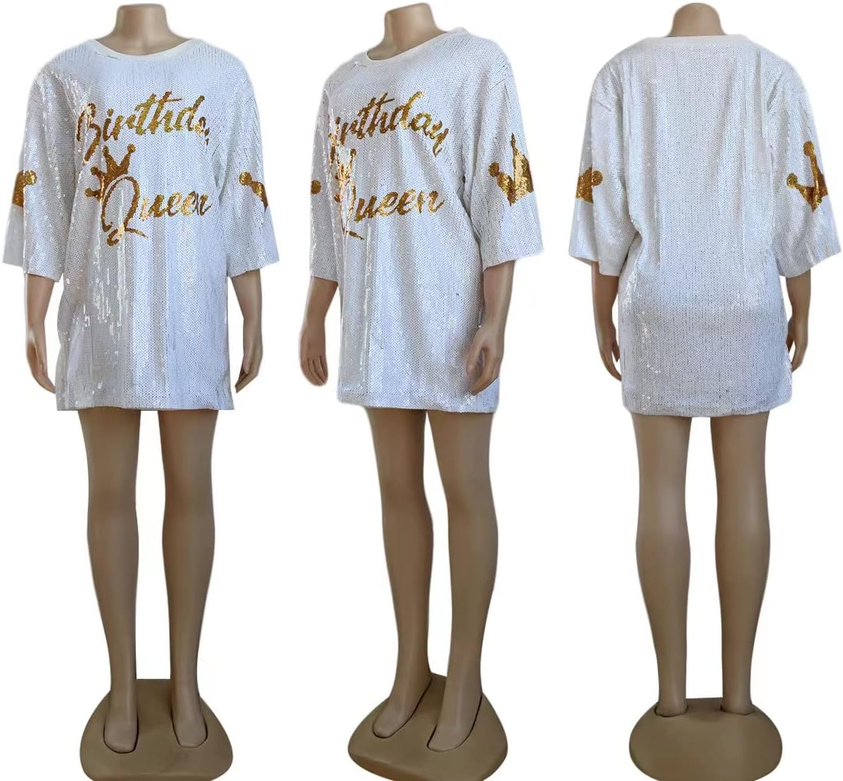 Women's Sequin T Shirt Dress Birthday Queen with Heart Glitter Sparkly Letter Print Party Club Outfits Mini Dress - Image 5