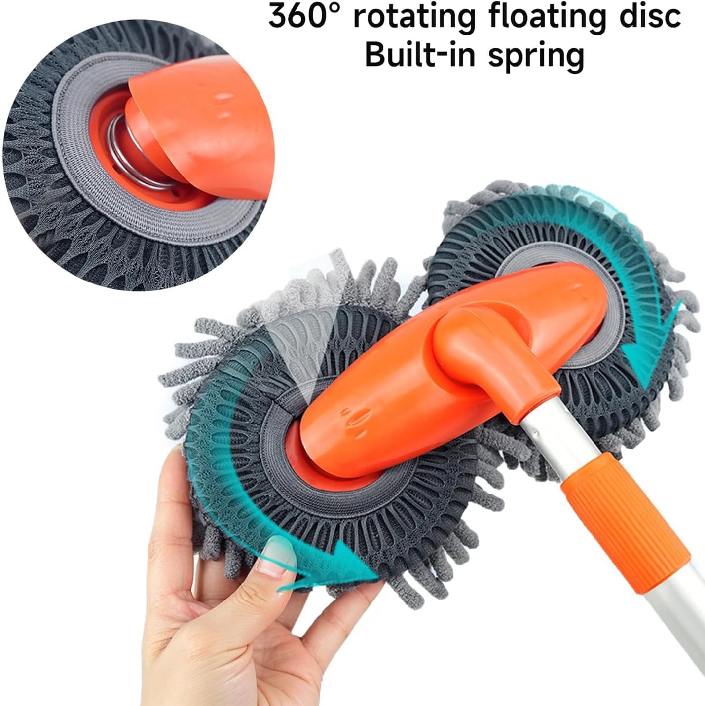 Auto Waschbürste Mop, Doppelkopf Teleskop Reinigungswerkzeug mit Mikrofaser, Langer Griff Rotierender Mop für Autos und Glas, 2 Packungen
