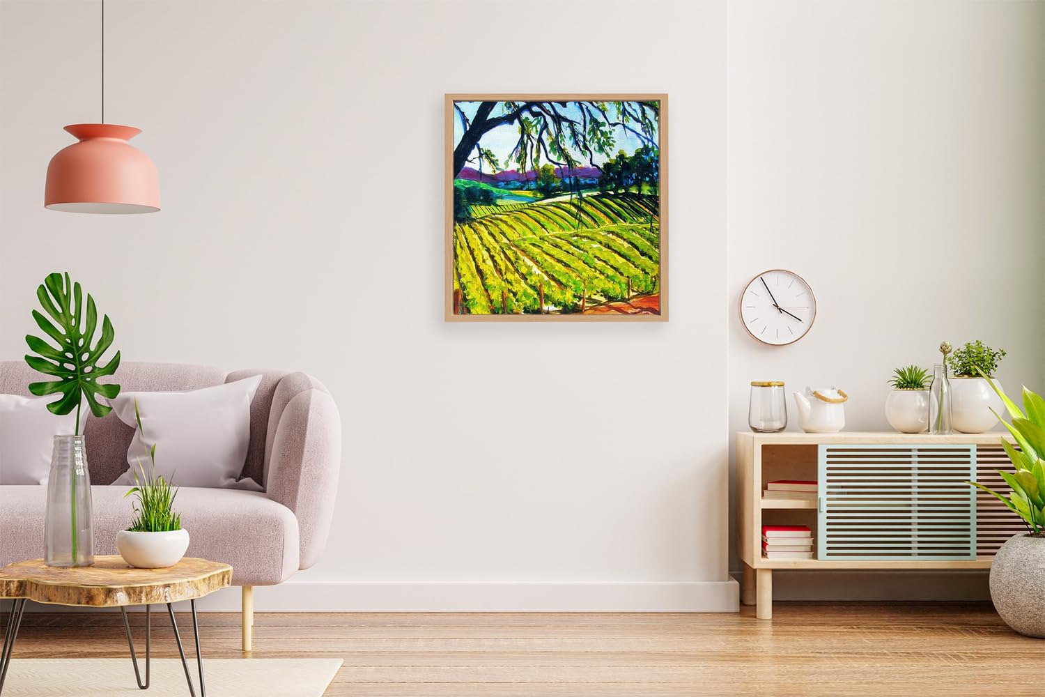 VERRE ART Printed Framed Canvas Painting for Home Decor Office Wall Studio Wall Living Room Decoration (14x14inch Wooden Floater) - Peachy Canyon Vines