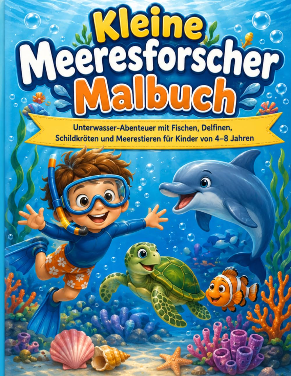 Kleine Meeresforscher Malbuch: Unterwasser-Abenteuer mit Fischen, Delfinen, Schildkröten und Meerestieren für Kinder von 4–8 Jahren
