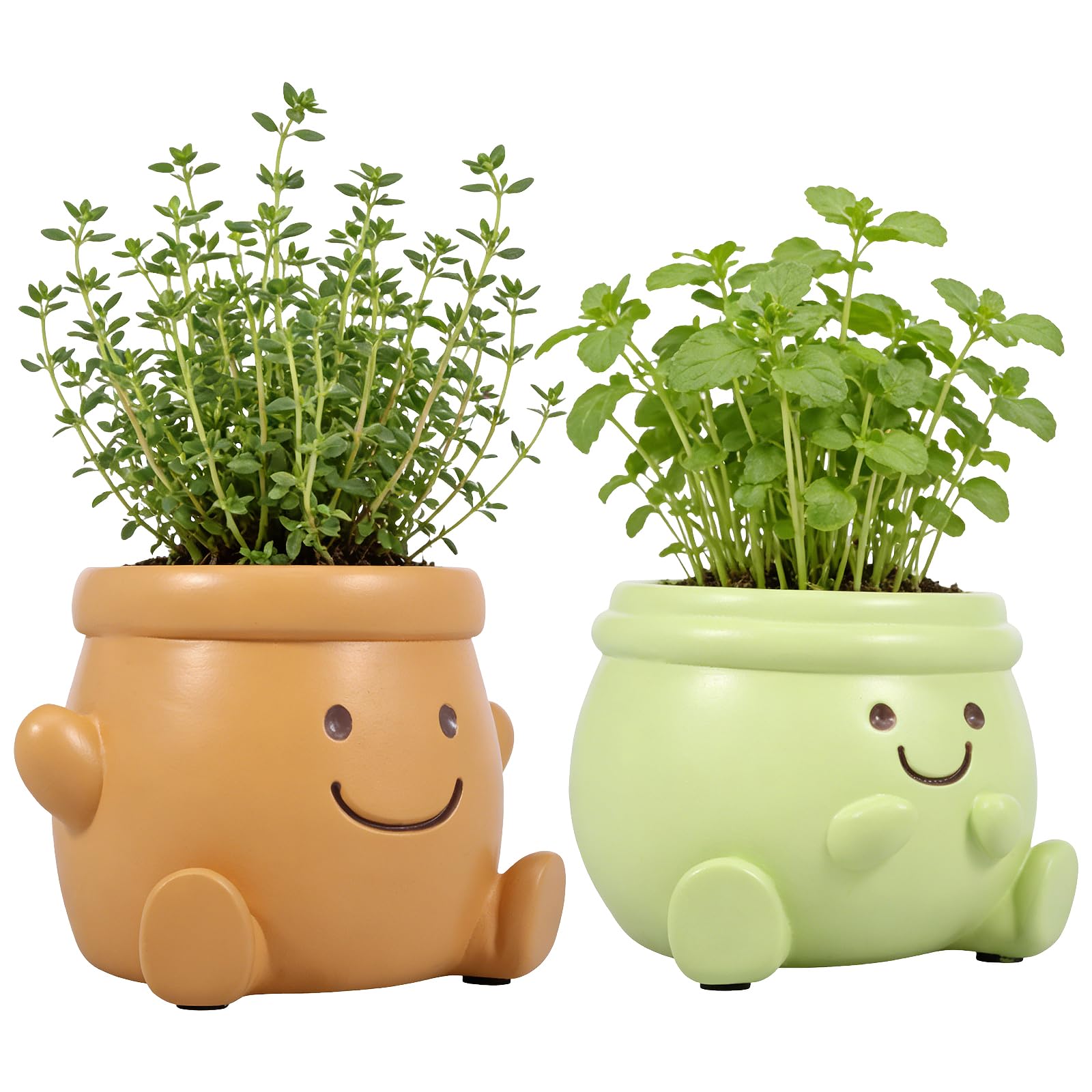 Yjqxmyu Style 3 2Pcs Smile Face Plant Pot Resin Cute Flower Pot With Drainage Hole Small Unique Succulent Planter Decorative Funny Flower Pots For Indoor Outdoor Succulent Cacti Herb(Style 3)