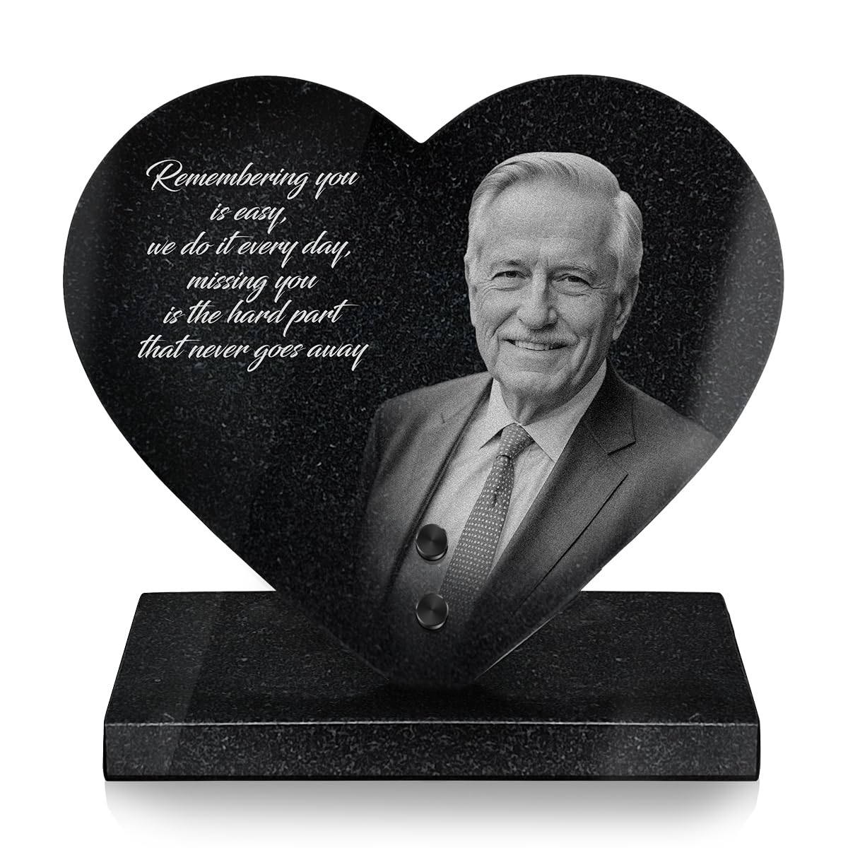 ETERNEL - Premium Personalized Memorial Plaque, Solid Granite Heart, Laser-engraved Photo and Text, personalized photo memorial plaque, cemetery plaque, tombstone, grave, funeral, deceased
