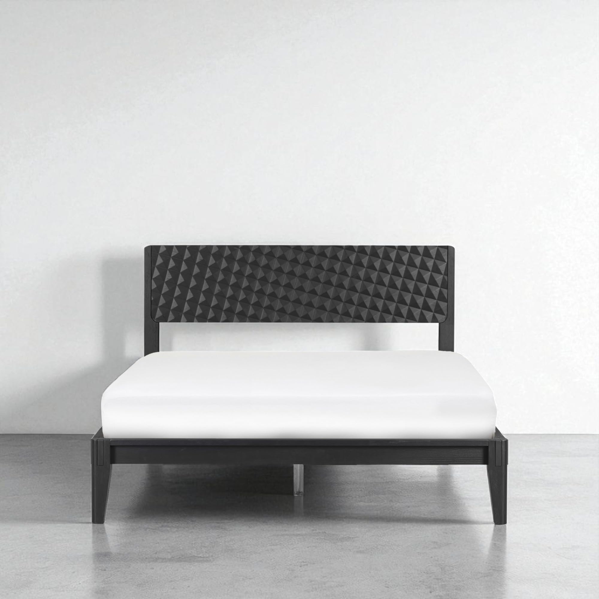 Photo 1 of NTC Sapa Solid Wood Bed Frame with 3D Carved Headboard, Japanese Joinery, No Box Spring Needed, Silent Slats, Easy Assembly – Queen – Burnt Black