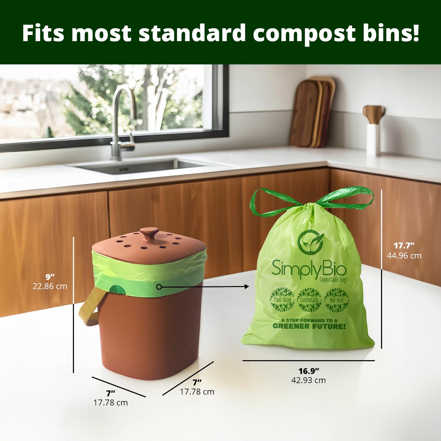 Bolsas de basura compostables con cordón, ecológicas, resistentes (50 unidades)