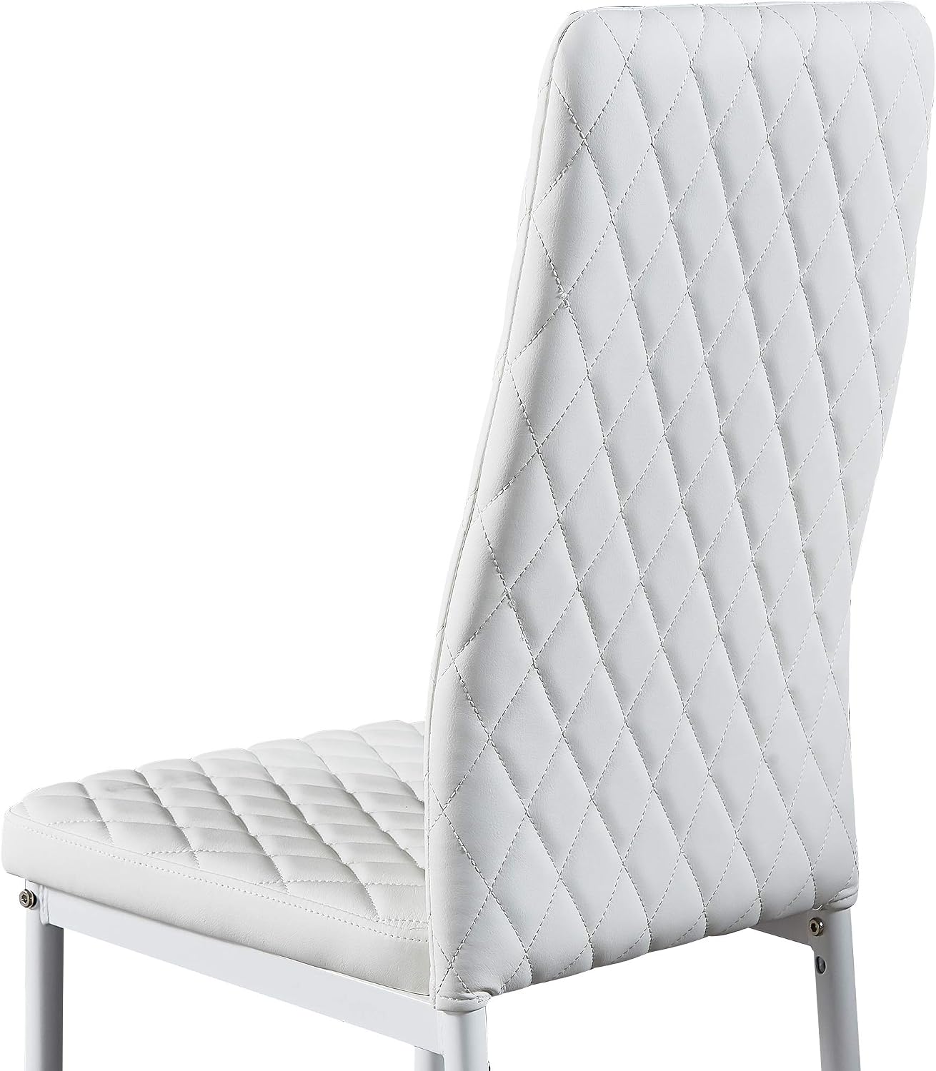 IANIYA Set of 6 Leather Dining Chairs Set, with Upholstered Cushion & High Back, Powder Coated Metal Legs, Rhombus Pattern Seats, Household Home Kitchen Living Room Bedroom