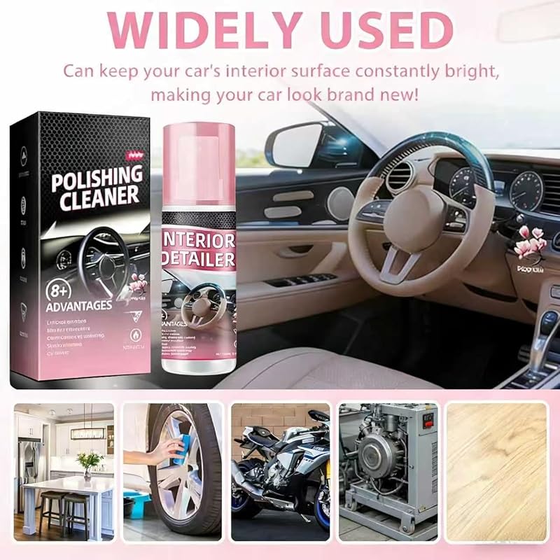 Car Interior Cleaner, Polishing Cleaner Detailer Spray, for Vehicle Detailing, Car Interior Detailer Spray, All Purpose for Dashboards, Seats, Leather, Plastic (1PCS, 100ML)