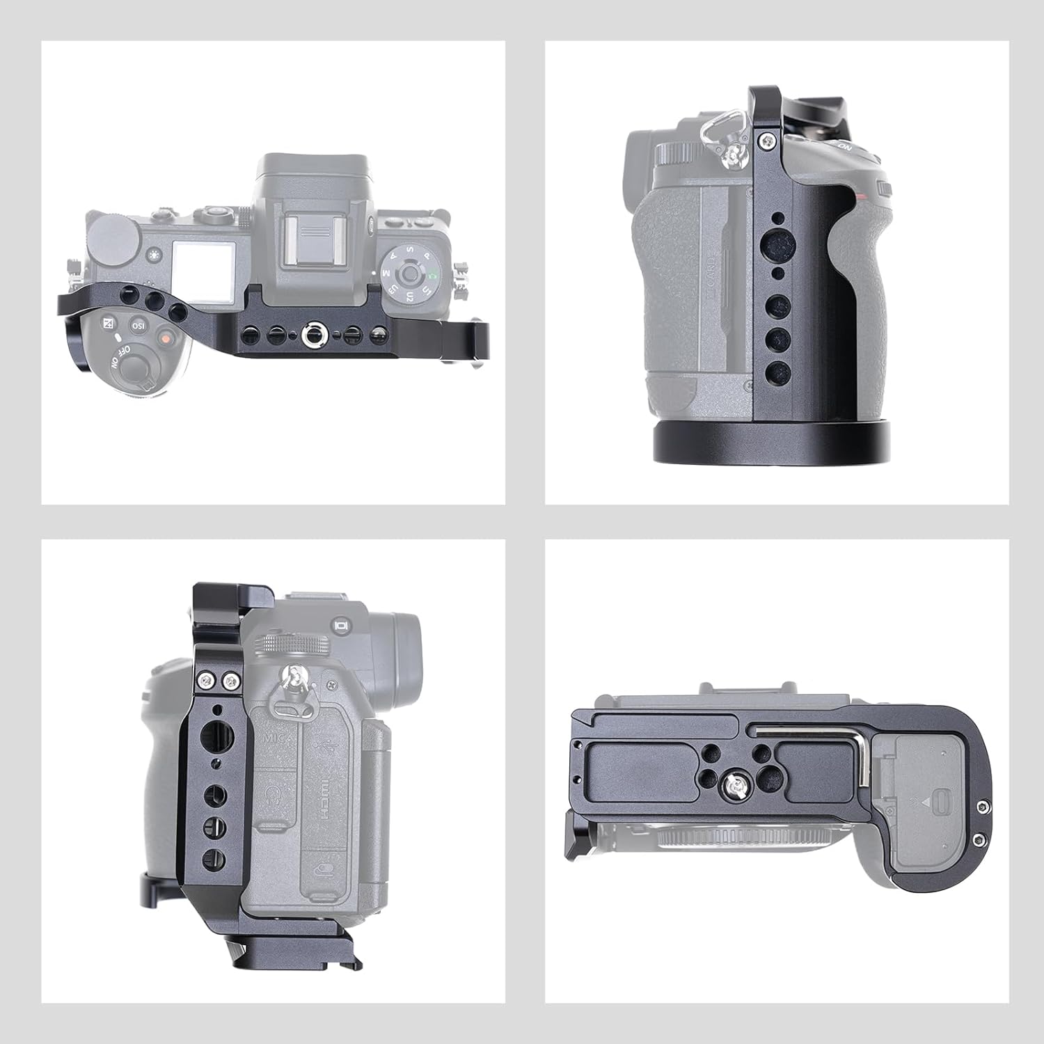 FocusFoto Camera Cage for Nikon Z6 III Mirrorless Camera, Aluminium Z6III Cage with Nato Rail, Cold Shoe, 1/4"-20 Screw Mount, 3/8"-16 Locating Holes for Arri Grip, Quick Release Plate for Arca Tripod