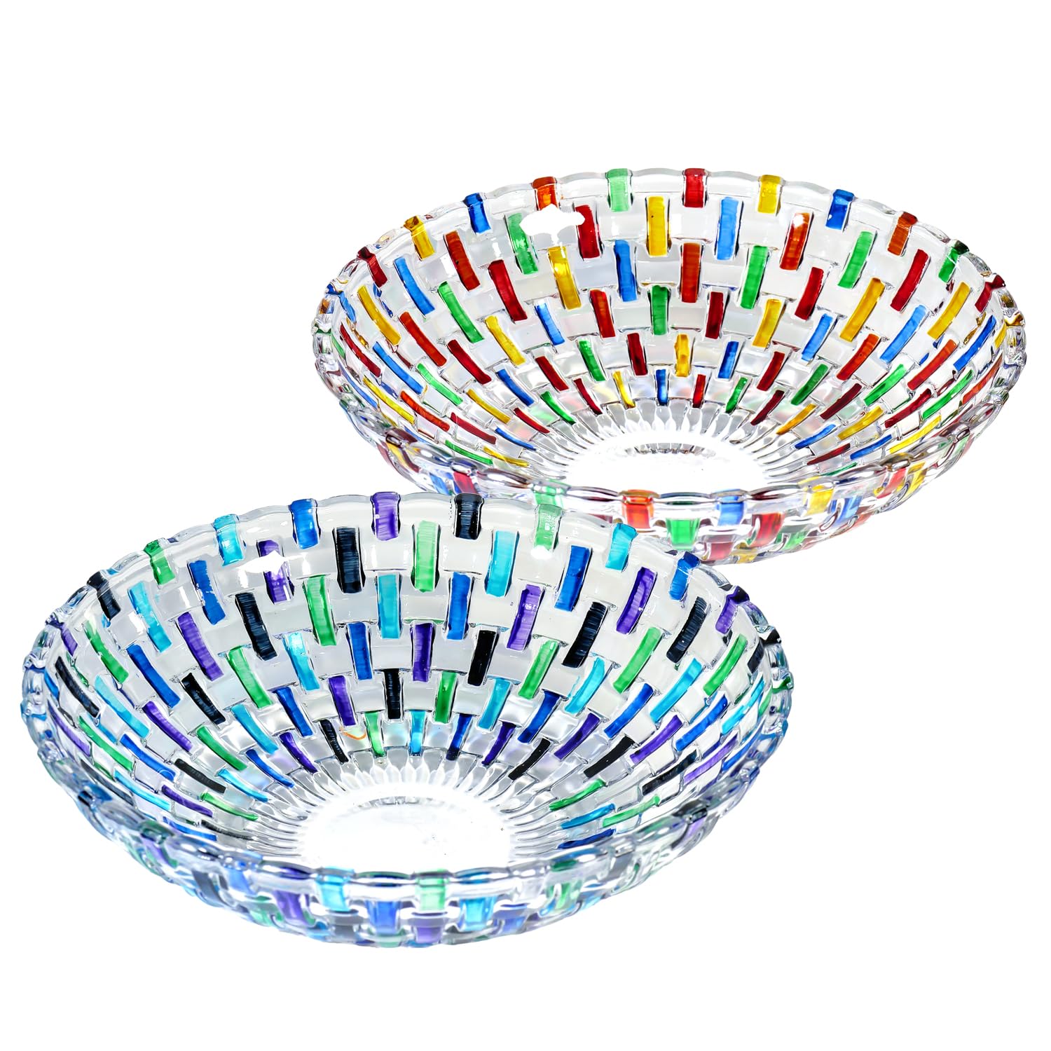 Photo 1 of LARYVIN Multicolor Glass Fruit Bowls Set of 2. Decoration Old Fashioned Glass Plates. 10 inch Large Salad Bowls. Suitable for Fruit, Dessert, Candy, Snack & More.