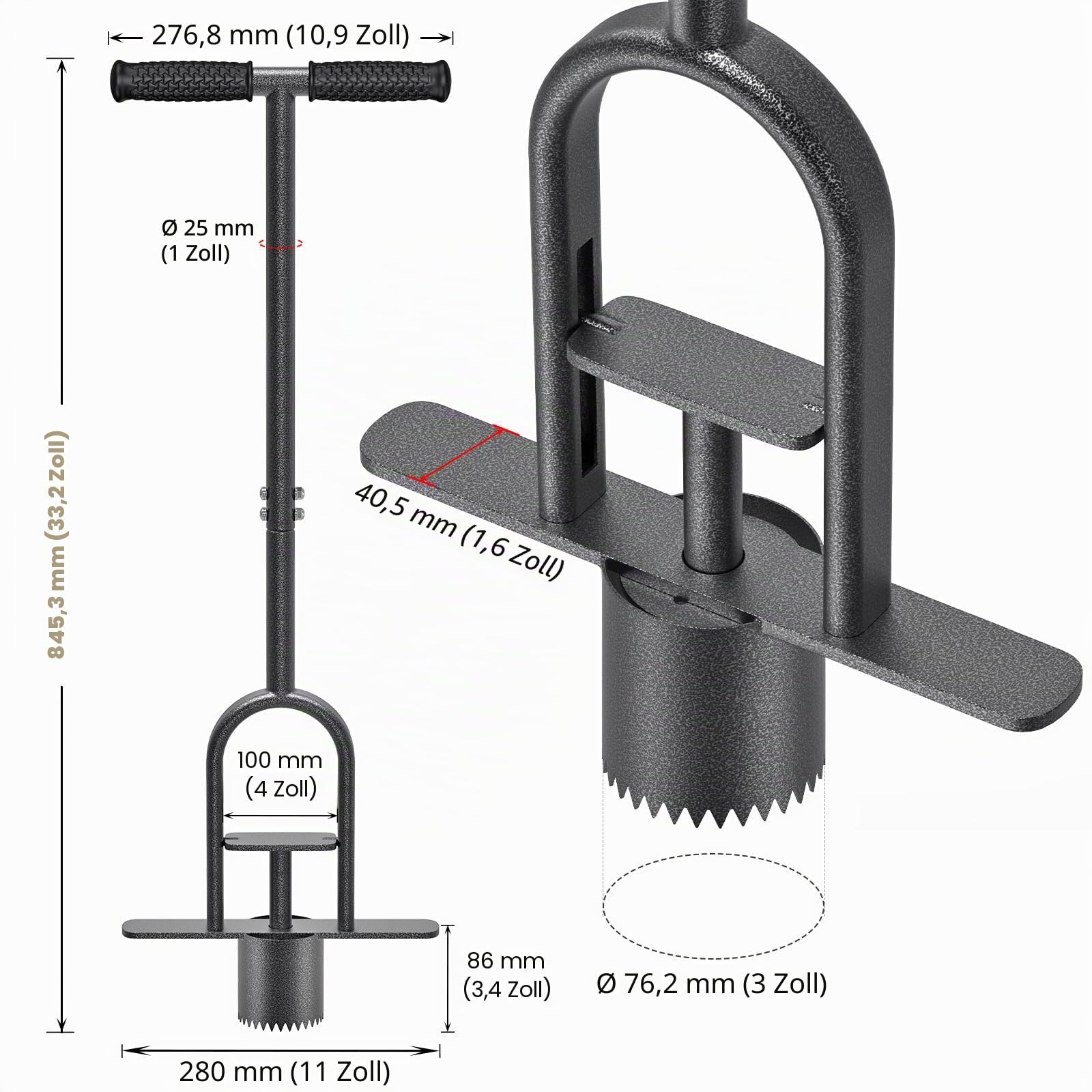 Dolibest Blumenzwiebel Pflanzwerkzeug, 85cm Zwiebelpflanzer Tulpen Narzissen Rasenlocher Ausstecher 9cm Tiefe Einpflanzhilfe Scharfe Verzahnung mit Auslöseautomatik für Verdichtete Erde