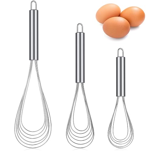 Patelai 3 Pcs Flat Whisk Set Stainless Steel Flat Wire Whisk