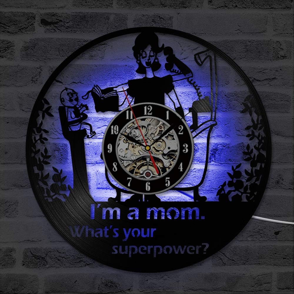 ELD 30 cm Happy Mother's Day LED zegar płyta winylowa dekoracja ścienna okrągły pusty kreatywny unikalny wiszący zegar najlepszy prezent dla naszej super mamy dzień dziecka prezent sztuka ściana